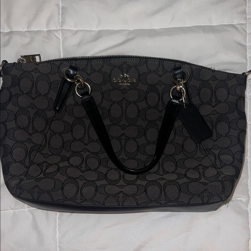 Coach Gray and Black Signature Shoulder Bag